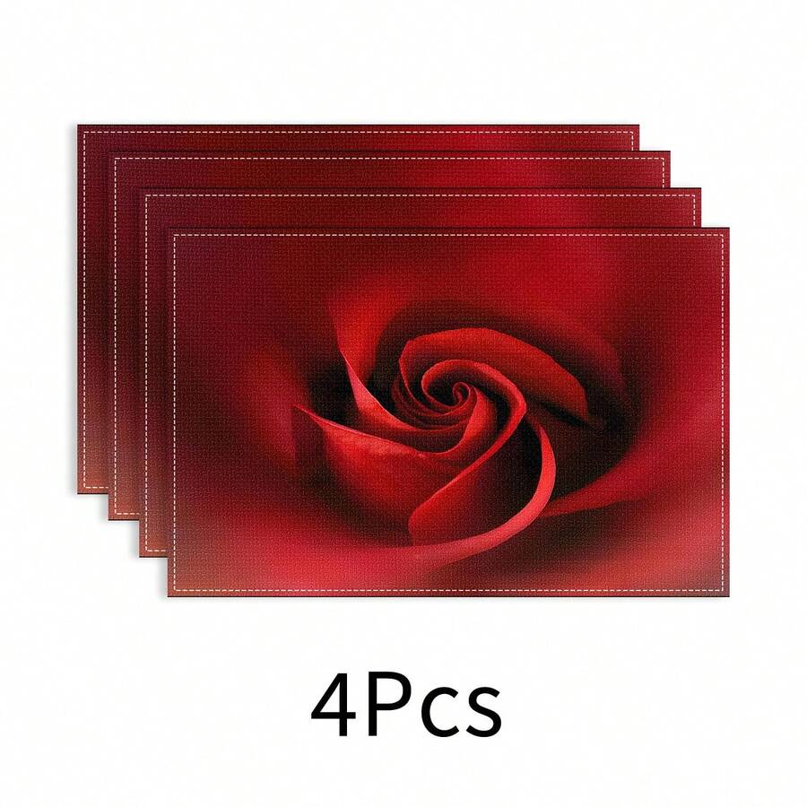 Juego de 1/4/6/8/12 piezas, diseño de corazón rojo, Día de San Valentín, diseño a cuadros, manteles de mesa de comedor de lino, manteles individuales impresos lavables, almohadillas protectoras de superficie, manteles de mesa de comedor para interiores y exteriores, adecuados para fiestas festivas, cocina y comedor - Multicolor - Ver 1