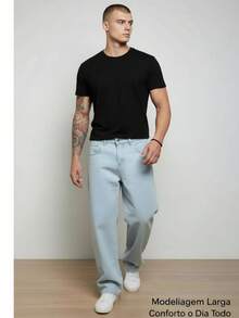 Men's Regular Fit Wide Leg Jeans - Light Blue - Vaqueros azul claro - Ver 2