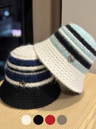 1 pieza Gorro de cubo de orejera de punto para mujer, gorro de punto cálido, gorro de cubo lindo, atuendo de clima frío de otoño/invierno para mujer