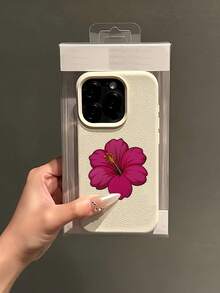 1pc White Minimalist Hibiscus Flower Pattern Full Coverage TPU Shockproof Phone Case, Compatible With Apple 17, 16, 15, 14, 13, 12, 11 Pro Max, Air, And Series