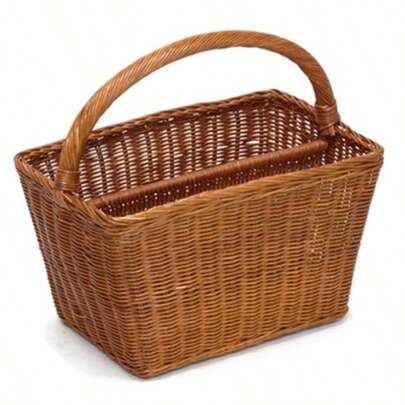 型番175 籐かごバスケット 仕切り付き ハンドル付き マガジンラック 整理収納カゴ かごのお店ラッセル