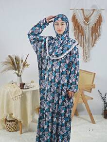 Women's Full Length Hooded Prayer Wear With Ruffle Neck Detail And Regular Long Sleeves Slight Stretch Fabric