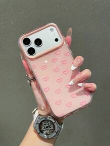 1个超薄浅粉色个性化线条爱心设计手机壳，适用于 16、15、14、13、12 Pro Max、11，韩版可爱防震手机壳，送给女孩的礼物，情人节礼物，也适用于 17/17 Pro/17 Pro Max/17 Air - 粉色 - 查看 5