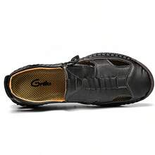 Men's Working Business Casual Sandals Man Summer Breathable Synthetic Leather Walking Office Oxfords Male Cocktail Party Fashion Dress Formal Shoes - 黑色 - 查看 3