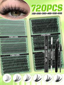 CMAYOME Kit de herramientas para pestañas postizas en racimos de 648/684/720 unidades, rizado en D, densidad mixta de 10D-150D, longitud de 8-16mm, set de pestañas postizas en racimos de gran capacidad, kit de herramientas para pestañas amigable para principiantes, natural, grueso, esponjoso kit de extensión de pestañas individuales DIY, incluye pegamento, pinzas y cepillo para pestañas, realza el maquillaje de ojos, adecuado para uso diario, trabajo, viajes, citas, fiestas y vacaciones, set de herramientas para pestañas universal - Multicolor - Ver 17