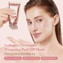 Korean Glass Skin Hydrolyzed Bio-Collagen Overnight Wrapping Peel-Off Hydrogel Mask For Women - Deep Hydrating, Firming & Elasticity, Reduces Sagging & Dullness, Anti-Aging For Radiant Glowing Skin (1 Tube X 75ml / 2.53 Fl.Oz) - 粉紅色(1瓶) - 查看 6