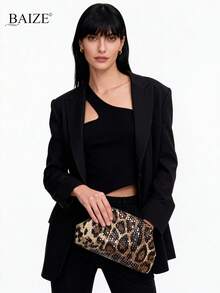 ENBEI BAIZE Elegant Leopard Print Sequin Clutch - Leopard Print Makeup Bag, Large Capacity, Durable, Multifunctional Women's Beach Bag, Women's Wallet, Leopard Print Handbag, Women's Clutch, Summer Wallet, Elegant Women's Bag, Suitable For Daily Use And Festive Occasions, Mother's Day Gift, Christmas Gift, Wedding Season Souvenir - Multicolor - View 9