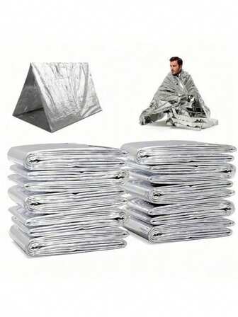 "10Pcs Emergency Thermal Mylar Blanket - Lightweight Survival Foil Blanket For Outdoor Camping Hiking First Aid Kit (130x210cm)"