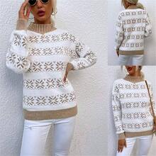 Suter de copo de nieve de Navidad para mujer, de manga larga, liso con tela de punto suave para fiestas de da festivo o reuniones - Caqui + CH - Ver 5