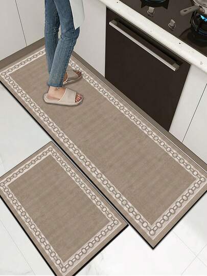 [¡¡¡CALIENTE!!!] 1 pieza Alfombra de goma suave para la cocina, alfombra de cocina de 3,5 mm de grosor, patrón de enrejado minimalista en marrón claro, adecuada para la cocina, el baño, la lavandería, el pasillo, la sala de estar y otros espacios. Superficie de tela, capa intermedia de esponja, parte inferior de goma, se puede recortar para ajustarse al tamaño deseado.