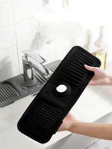 1个硅胶排水垫，适用于厨房/浴室水槽防溅，防滑表面垫/支架 - 黑色 - 查看 9