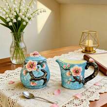 Handpainted Ceramic Classic Oil Painting Series - Vase, Canister, Sugar & Creamer, Coffee Filter Cup, Teapot, Butter Dish, Home & Kitchen Tabletop Decor, Gifts (Starry Sky, Sunflower, Iris) - Multicolor - View 23