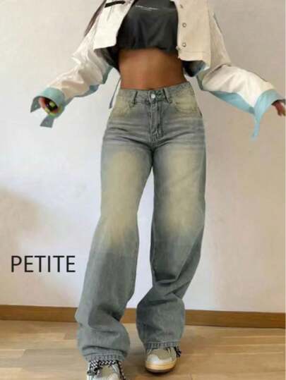 Calça jeans feminina solta, reta, vintage, em camadas