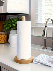 Modern Bamboo Tissue Paper Holder - Self-Adhesive Countertop Organizer With Wooden Stand, Saves Kitchen And Bathroom Storage Space, Designed For Kitchen Paper Towels And Regular Tissues, Made Of Premium Bamboo, Practical Countertop Accessory, Minimalist Style Design