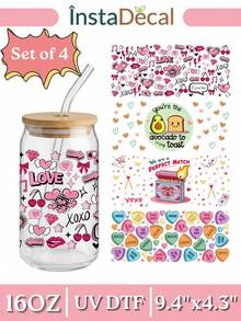4 片装情人节 UV DTF 杯贴，适用于 16 盎司玻璃杯，红色爱心图案，防水自粘 DIY 马克杯贴纸，无需加热（9.4x4.3 英寸） - Valentine01 - 查看 9