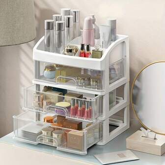1pc Makeup & Stationery Desktop Storage Box, PP Plastic & Durable, Large Capacity Room Decor, Attractive & Practical Organizer, Multi-Function Storage Box, Display Rack, Transparent Plastic Cosmetic Organizer
