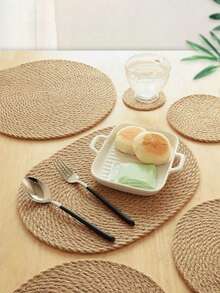 1pc Linen Woven Heat Resistant Placemat - Anti-Scald Tabletop Mat, Suitable For Pots And Pans, Kitchen Dining Table Accessory - Multicolor - View 3