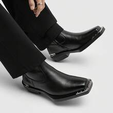 Men's High Heel Iron Toe Boots Zipper British Style Men's Chelsea Casual Commuting Boots - 黑色 - 查看 4