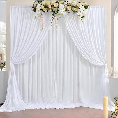 婚礼拱门帷幔，两片装，20英尺象牙色雪纺面料，超宽超长背景幕帘，适用于凉亭、婚礼仪式、招待会、生日户外派对、家居装饰等场合。