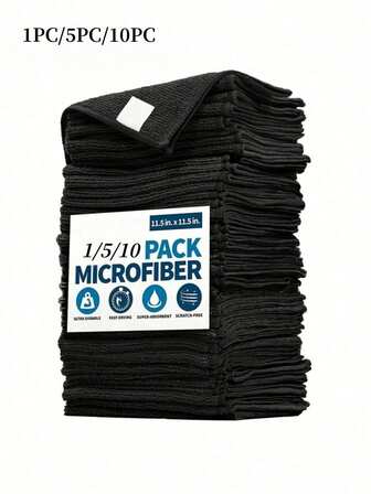 1pc/5pcs/10pcs Super Soft Microfiber Grey/Black Cleaning Cloth, High Performance - No Lint - No Scratch - Super Absorbent Towel, Woven Material, Cleaning Dirt And Liquid, Household Kitchen Dishcloth, Car Cleaning Rag
