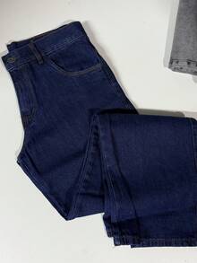 Men's Regular Fit Wide Leg Jeans - Dark Blue Jeans - Azul Escuro Jeans - View 6