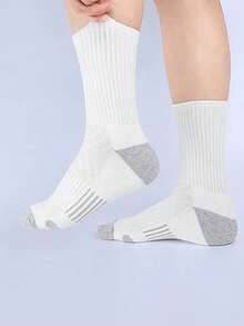 3 Pairs Boys' Color Block Mid-Calf Socks, Simple Versatile Comfortable Casual Socks, Made Of Polyester Knit Fabric, Suitable For Children Above 10 Years Old, Suitable For Outdoor Activities And Daily Wear In All Seasons - Multicolor - View 3