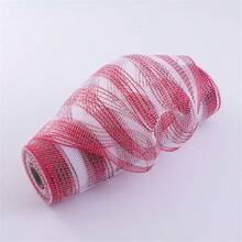 2 Rolls Red & White Decorative Mesh Ribbon, Christmas Tree Metal Mesh Ribbon, Metallic Foil Polyester Mesh Ribbon, Suitable For Wreaths, Christmas Tree Ribbons, Door Decor DIY Crafts, Halloween Decorations, Wedding Party Supplies, Wreath Supplies, Front Door Crafts, Tree Decor, Christmas, New Year, Halloween Decorations - Multicolor - View 5