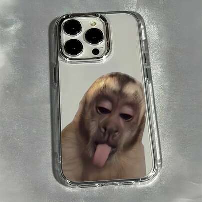 丑萌搞笑合金时尚单件金属框透明猴子图案手机壳，可个性化定制，兼容 16 Pro Max、17/16/15/14 Plus、13/12/11，春季生日礼物保护壳