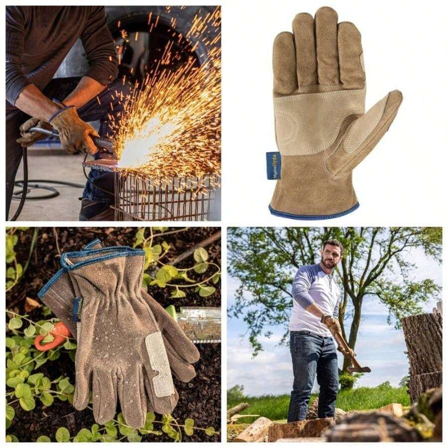 Guantes de trabajo de piel autntica para hombre, resistentes al agua, HydraHyde, grandes 1019 - M (Paquete de 1) + Beige Bronceado - Ver 1