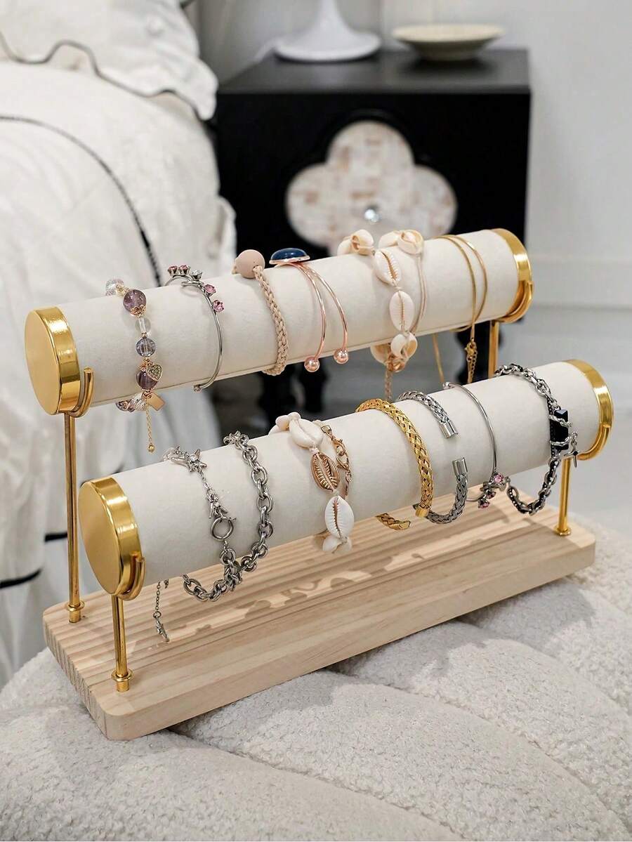 高端精致木质天鹅绒手镯展示架，用于在家中展示手镯、脚链和珠宝首饰