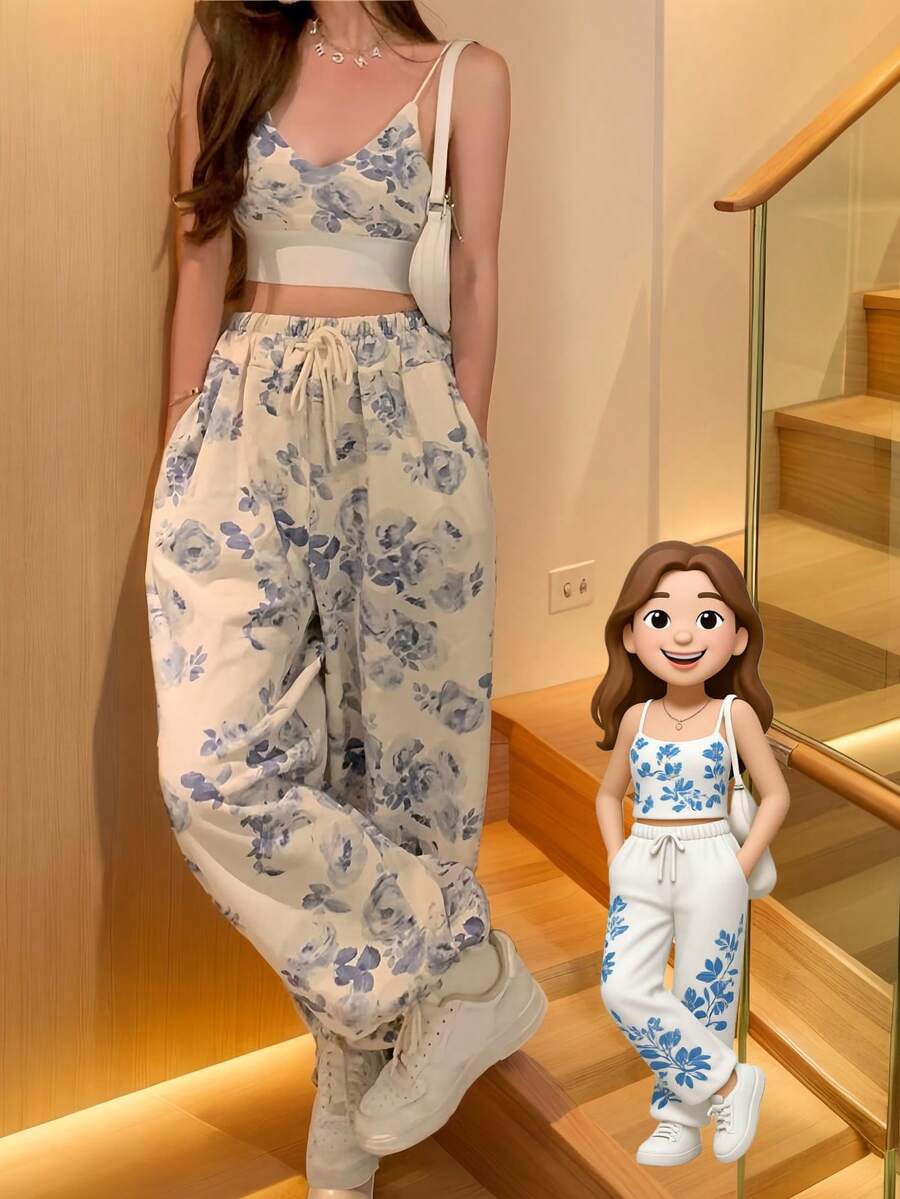 Conjunto de pantalones de verano de 2 piezas para mujer, sin mangas, hombros descubiertos, parte superior, cintura alta, pantalones de pierna ancha, ropa de calle Y2k