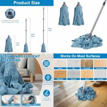 KeFanta Mops For Floor CleaningOne Mop Handle With 2 Blue Microfiber Cloth Mops Head Replacement String Wet Mop Refills Compatible With 0.8" Diameter Stick 1 Pole And 2 Heads - Blue - View 1