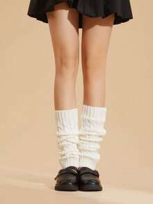 1 Pair Twisted Knit Pile Leg Warmers - Đen & một cỡ - Xem 4