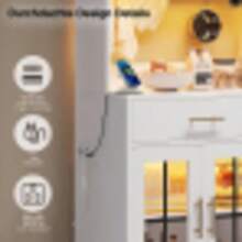 Küchen-Anrichte Mit LED-Leiste Und Dose, Ausgestattet Mit 6 Türen Und 2 Schubladen, Verstellbaren Regalböden Für Flexible Aufbewahrung, Landhausstil-Design, Goldene Metallgriffe, White, 180 X 100 - White - View 1