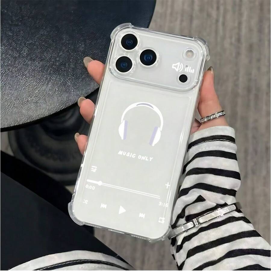Compatible con iPhone 17, 16, 15, 14, 13, 12 y 11 Pro Plus Max, así como con OPPO, Galaxy, Moto, Redmi, Honor y Transsion. Esta funda transparente de cuatro esquinas a prueba de golpes presenta un diseño de auriculares blancos. Ideal como regalo de cumpleaños, para tu pareja o para uso personal. - transparente - Ver 1