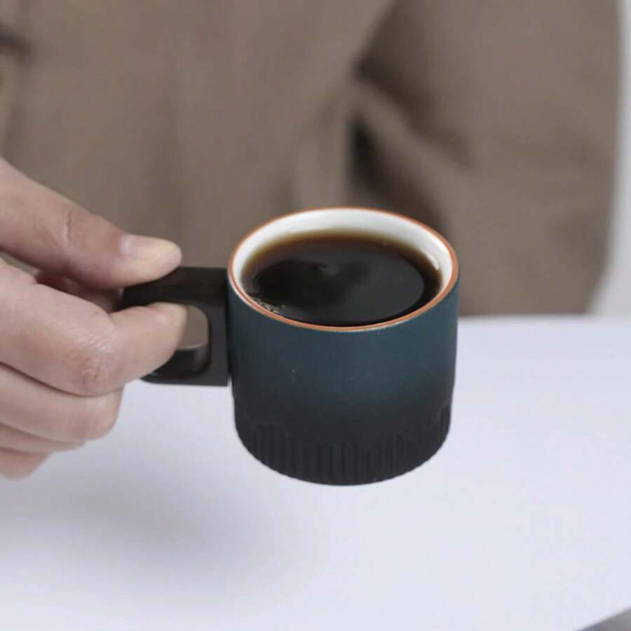 Taza de café Vintage de cerámica de 60ml, taza de agua, taza de té con mango de madera, taza de café hecha a mano, taza de café pequeña, regalo de cumpleaños - El horno se vuelve blanco - Ver 1