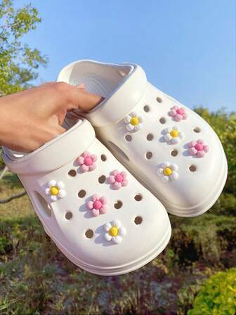 10 st söta rosa och vita blomhålsdekorationer för gör-det-själv-tillbehör - rolig, mångsidig personlig skodekoration, perfekt present till högtider, fester och speciella tillfällen