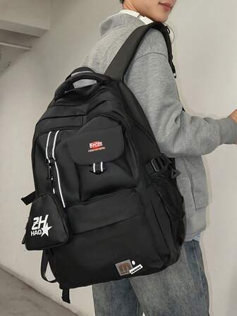 Mochila casual de gran capacidad de unicolor para hombres