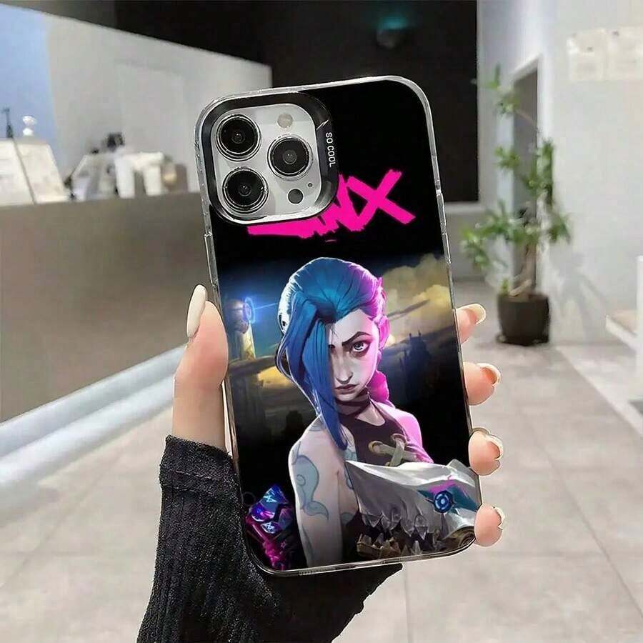 L-League de L-Legend L-LOL Jinx Funda Trasera Compatible con 17 16 15 14 13 12 11 Pro Max Plus a Prueba de Golpes Color Plata - Z7 - Ver 1
