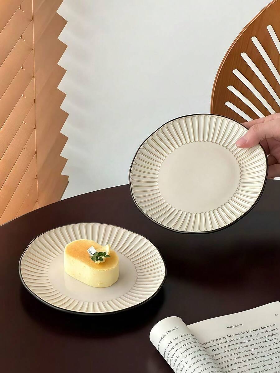 2pcs Vintage Asymmetrical 6-Inch Ceramic Plates, High-End Ceramic Dishes With Slight Imperfections, Creative Minimalist Asymmetric Small Plates, Salad Plates And Steak Plates, Dessert Plates, Pasta Plates, Kitchen & Dining Tableware, Bread Plates, Suitable For Home Kitchen, Dining Room Gatherings, Kitchen Supplies, Tableware Accessories, Microwave