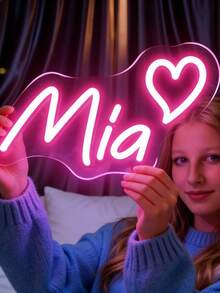 可定制霓虹灯 - LED发光墙饰,可定制您的名字,多色动态灯光,适用于卧室、游戏室、生日派对和青少年礼物,耐用塑料壁挂式标牌,带按钮控制,房间装饰,周年纪念,新年,节日礼物灯,都市盛会,时尚装饰 - 彩色 - 查看 9