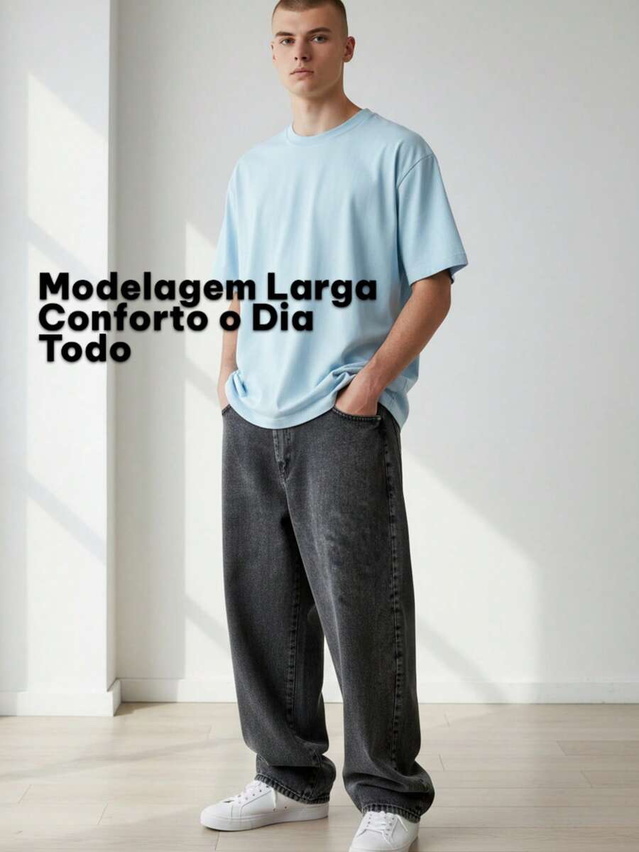 Men's Regular Fit Wide Leg Jeans - Graphite Jeans - Vaqueros grafito - Ver 1