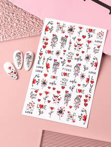 情人节美甲贴纸，浪漫蒲公英情侣设计美甲贴花，滑动式婚礼派对DIY美甲配件美甲用品 - 彩色 - 查看 5