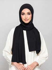 1pc Soft, Breathable, Anti-Pilling Fabric Instant Tie Muslim Headscarf, Suitable For All Year Round And Daily Wear - Black - View 4