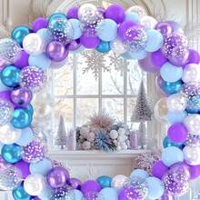 Bộ 52 bóng bay màu xanh tím, 52 bóng bay chủ đề Frozen với màu xanh tím, trắng, tím ánh kim, bạc và kim tuyến, thích hợp trang trí tiệc sinh nhật chủ đề Frozen, đám cưới, tiệc mừng em bé, mùa đông. - Nhiều màu - Xem 6