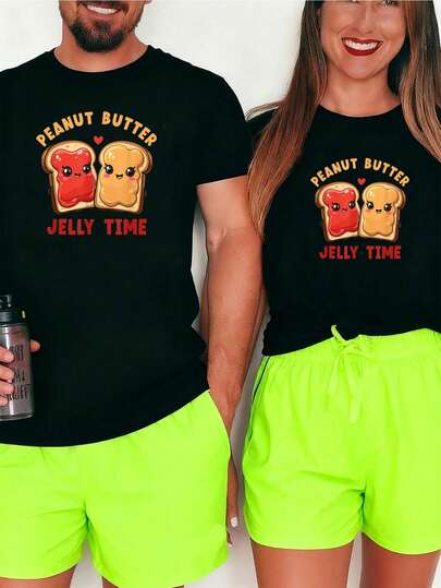 Camiseta a juego para parejas de Peanut Butter Jelly Time, camisetas gráficas para hombres, tops cortos, camisetas de pareja, atuendos artísticos para hombres