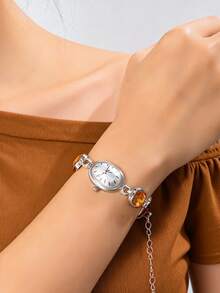 Retro Luxury Faux Pearl Dial Bracelet Watch, Suitable For Daily Wear - Multicolor - View 1