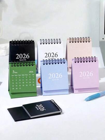 تقويم مكتبي صغير، من يناير 2026 إلى يوليو 2027، بحجم جيب، بتصميم قابل للتقليب، جدول سنوي يومي (3 خيارات لون، حجم صغير)