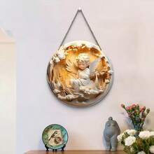 Cross-Border Best-Selling Christmas Round Angel Door Sign Hanging Ornament, Wooden Decoration, Wall And Home Decor. - Multicolor - View 8