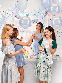 6pcs Iridescent Foil Balloons, 22Inch Clear 4D Round Holographic Ball Balloon And Explosion Star Balloon For Birthday Wedding Baby Shower Prom Party Anniversary Decorations - Multicolor - View 9